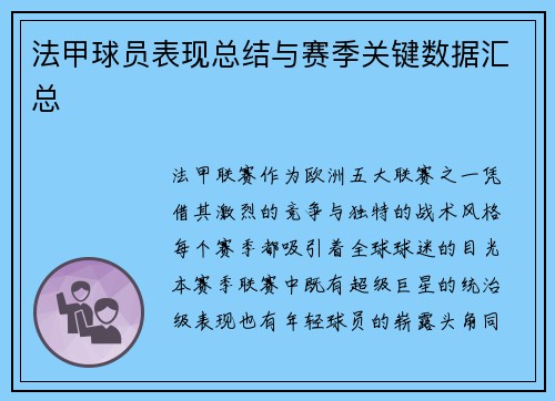 法甲球员表现总结与赛季关键数据汇总