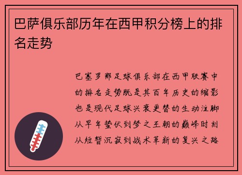 巴萨俱乐部历年在西甲积分榜上的排名走势