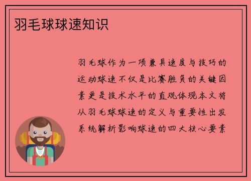 羽毛球球速知识